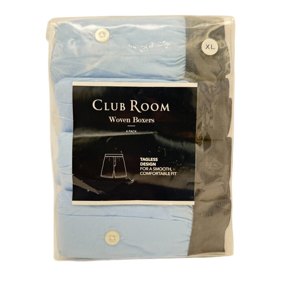 Club‎ Room Men's Woven Boxers 4-Pack XL Sky Sail Blue 100% Cotton NWT
